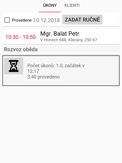 Plán úkonů v mobilní aplikaci Pečovatelka Deluxe